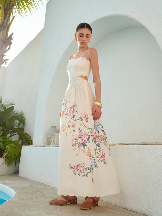 Commense Dresses & Skirts - Commense Floral Print Lace-Up Back Sleeveless Dress